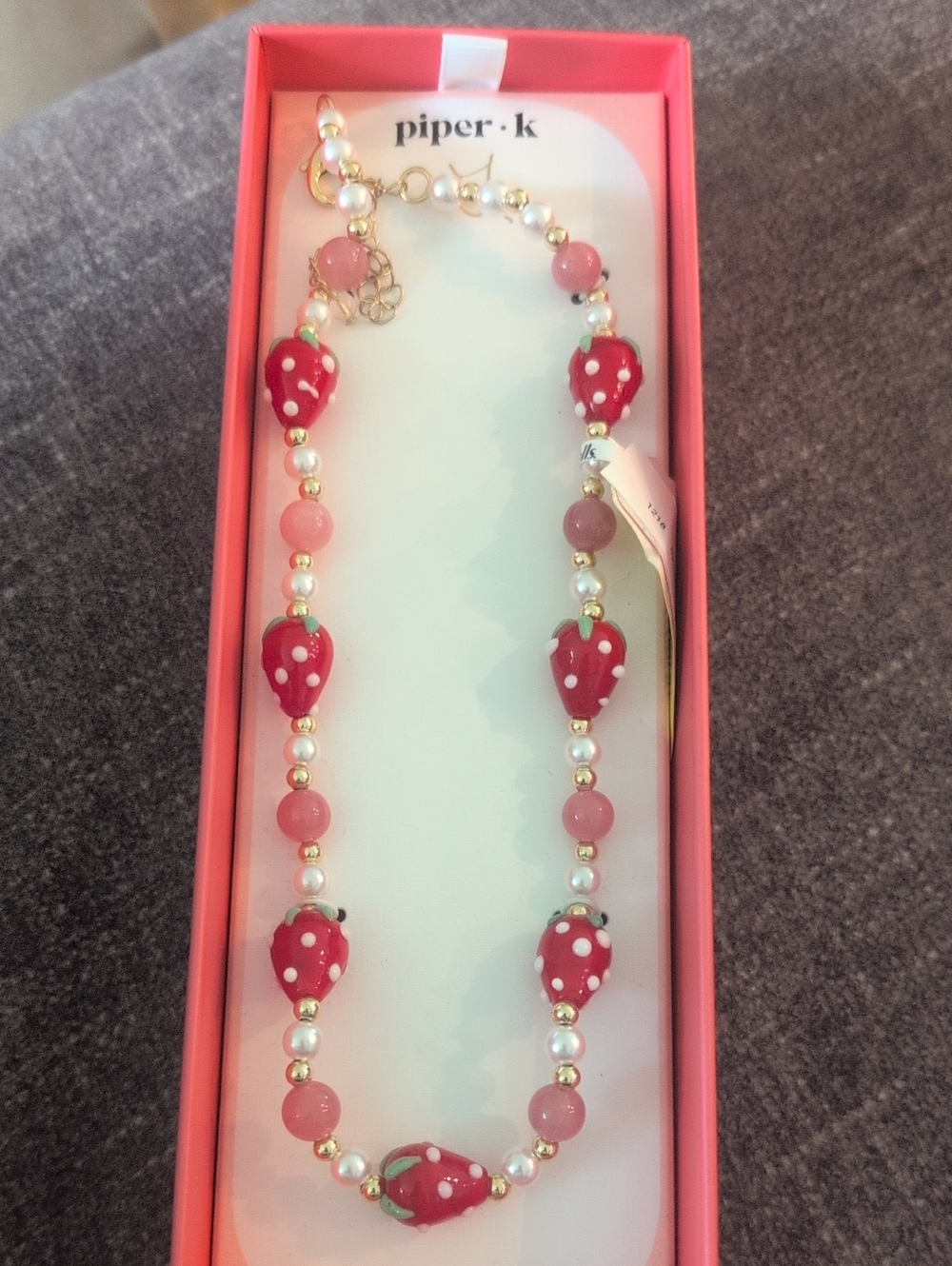 Piper Red and Pink Strawberry Pendant Necklace with Pearls